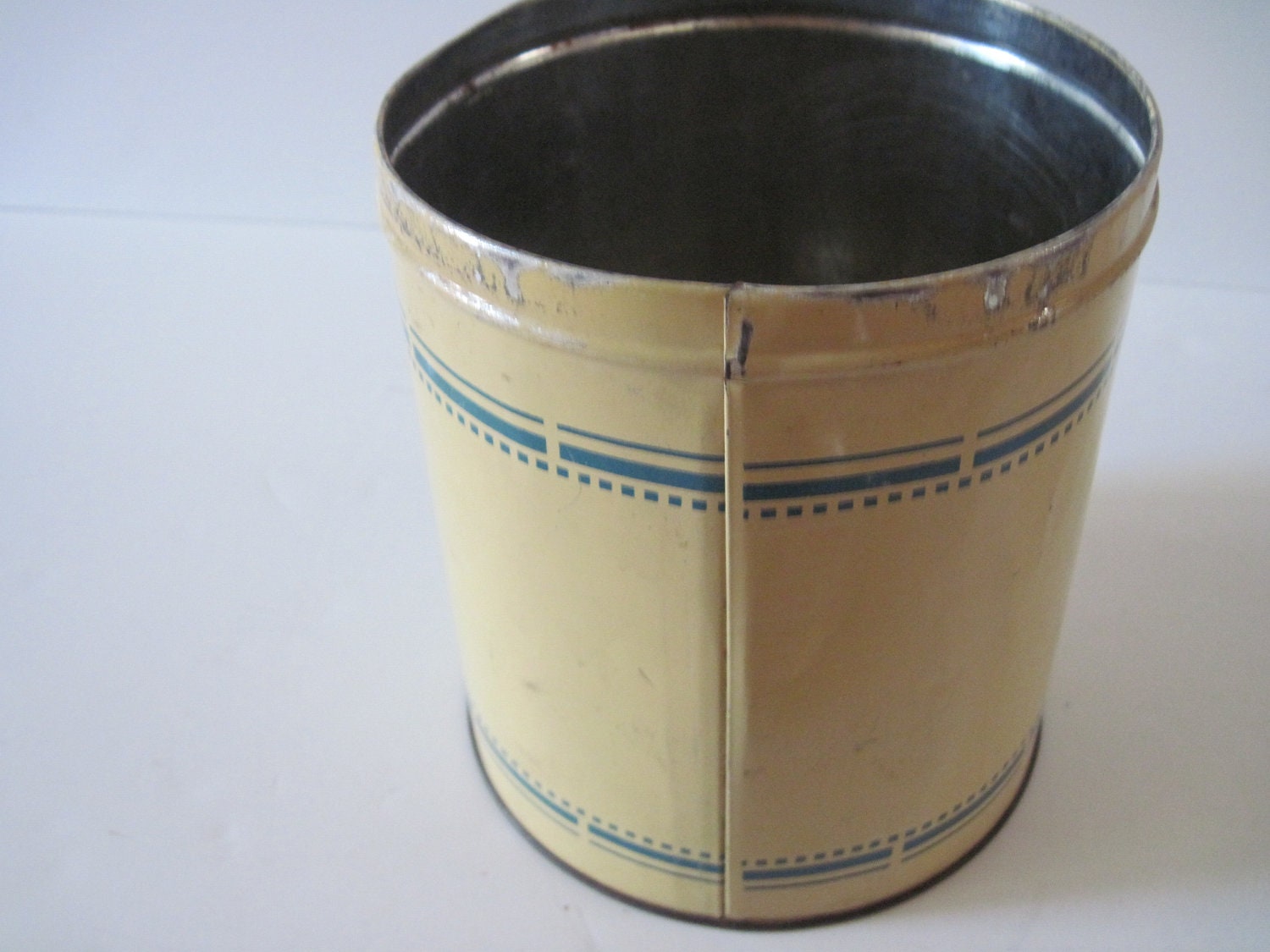 Vintage Sugar Canister, Yellow and Blue Tin