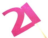 Photo Booth Props - GLITTERY Hot Pink 21 on a stick  - 21st Birthday - GLITTER Photobooth Prop