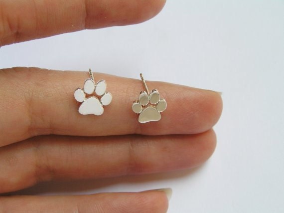Paws Print Earrings - Silver Stud Earrings - Cats and Dogs Paws - Pet Jewelry - Hand Cut