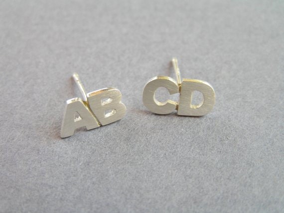 Initial Earrings - Two Letters Silver Stud Earrings - Custom Order - Your choice of Letters - Alphabet - Personalized jewelry Jewelry