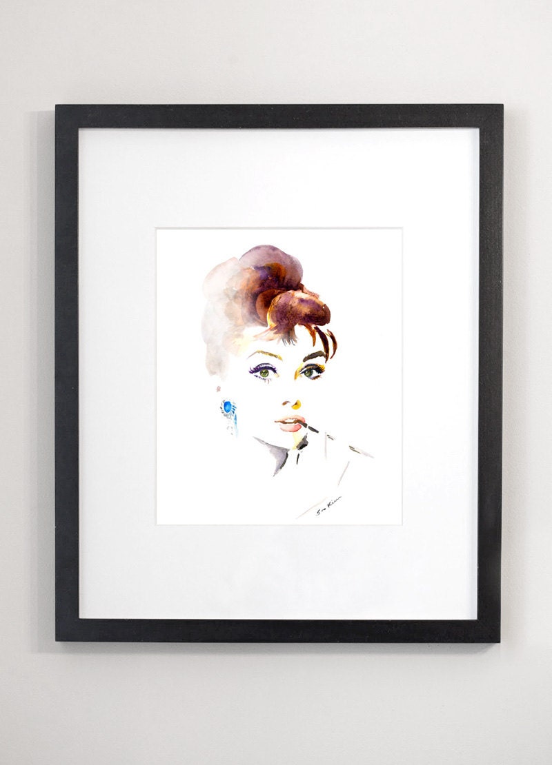 Watercolor painting -  Audrey Hepburn - 9x12 print