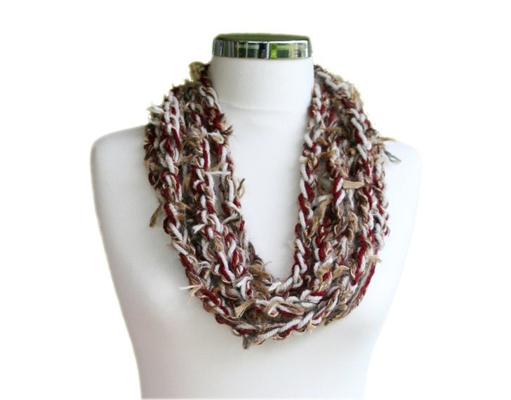 Crochet Scarflette in Burgundy and Brown - Fall Winter Fashion - Christmas Gift For Her - Multi Color Scarf - Women Teens Accessories
