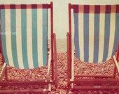 25% Off SALE Beach Photograph. Deck Chairs 5x7 Fine Art Wall Art. summer ocean sea Brighton beach red blue