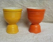 Sale Price  - 2 Double Egg Cups - Pottery - Orange, Yellow / Gold - Hankscraft