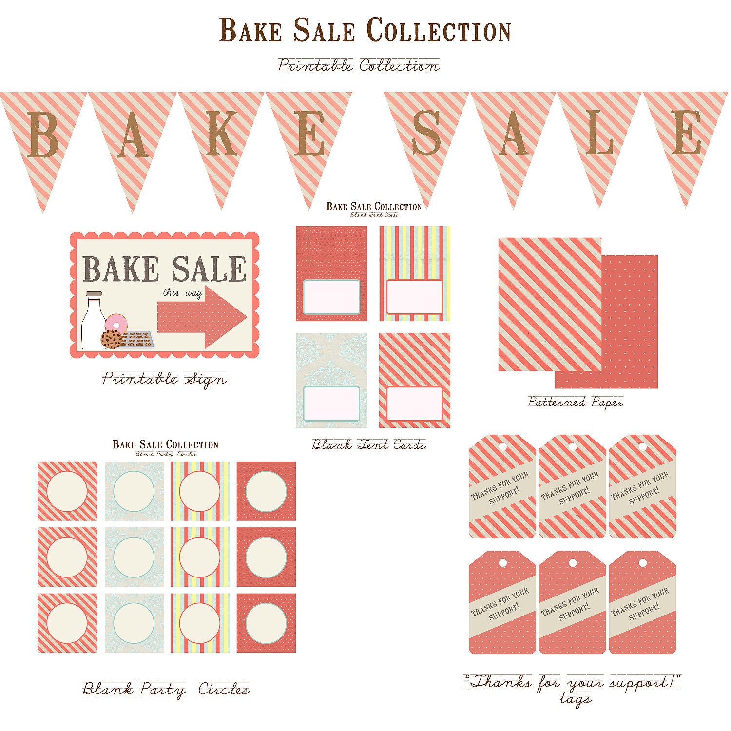 SCHOOL BAKE SALE, Vintage- Printable Collection- Libby Lane Press Il_570xn