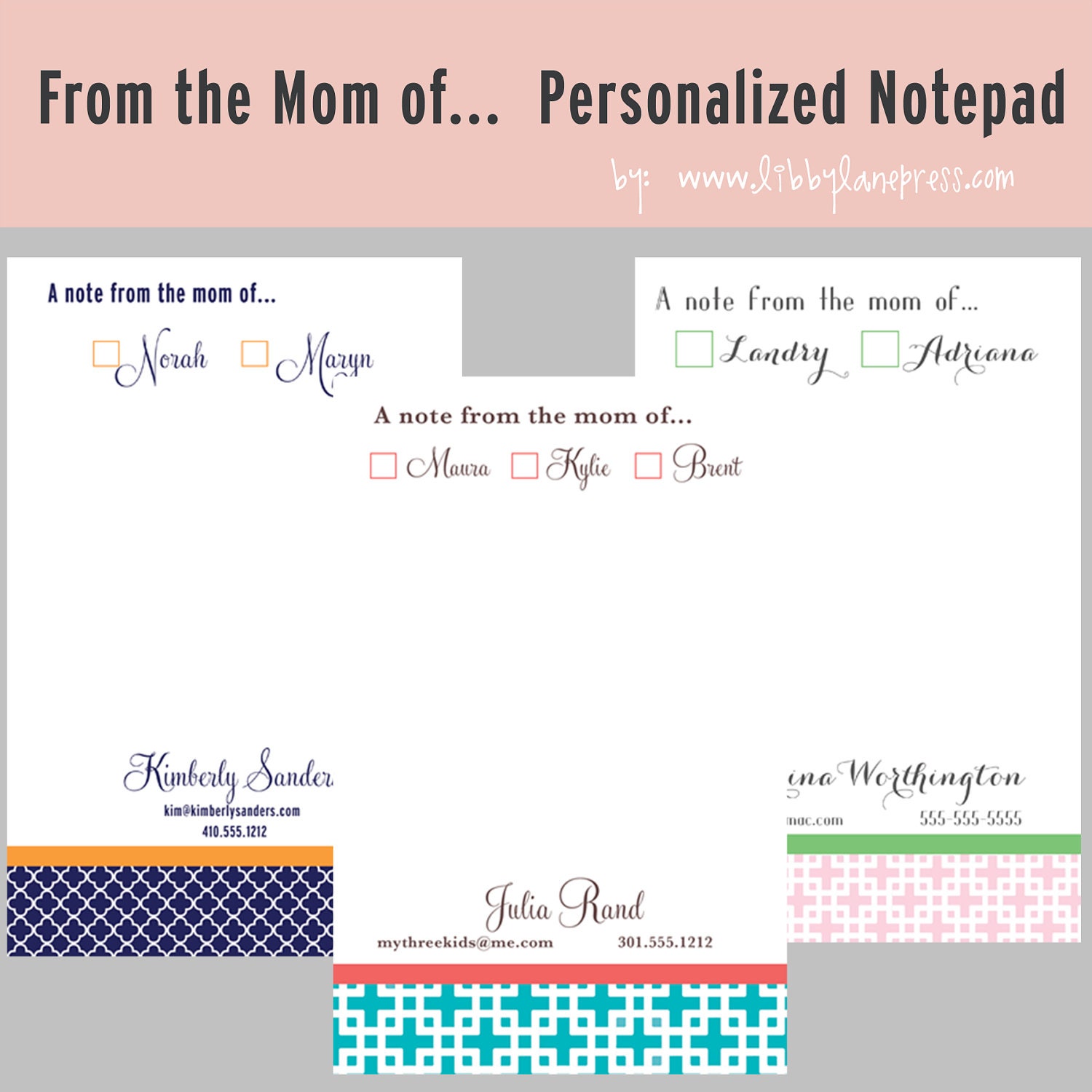 Personalized MOM NOTEPADS, A note from Mom - printed pads by Libby Lane Press