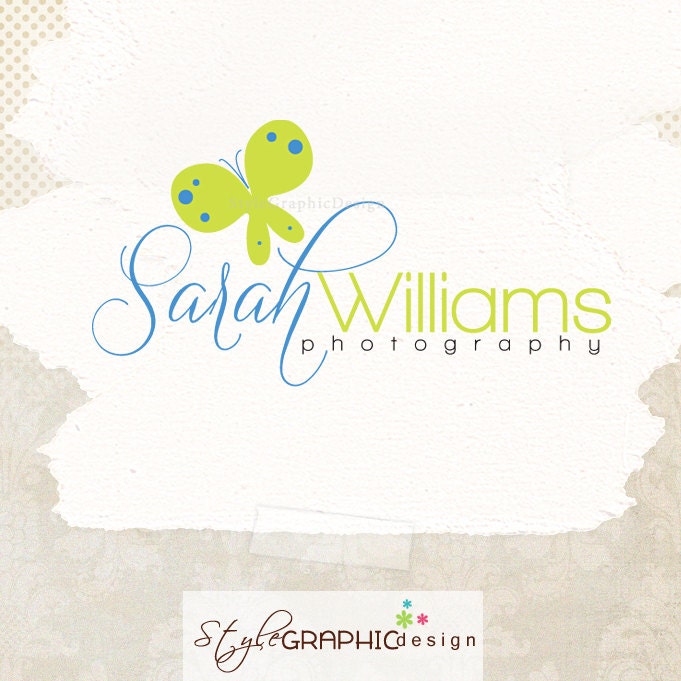 Pretty butterfly logo premade handrawn font logo design ooak business branding