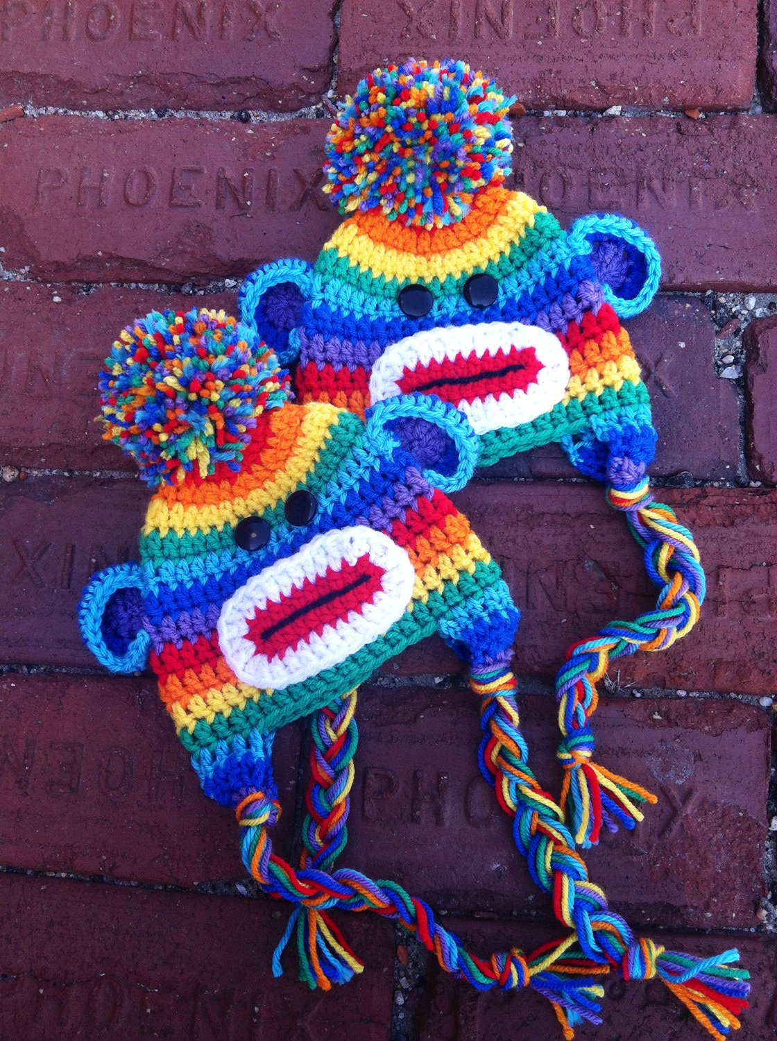 Rainbow Sock Monkey Hats for Twins