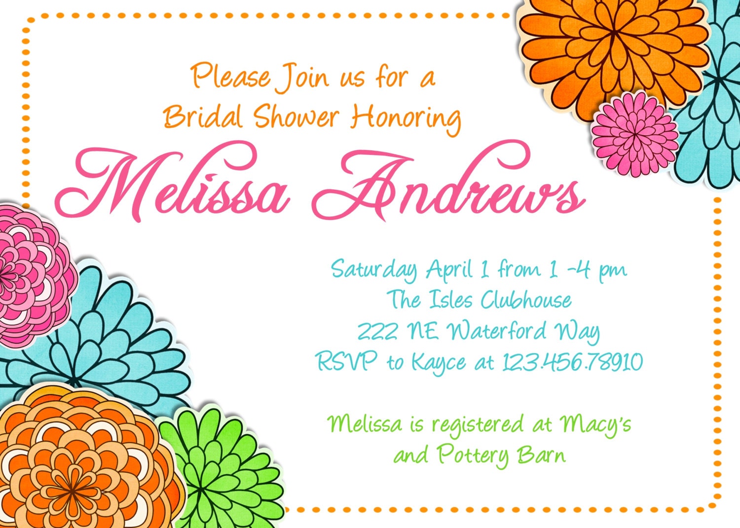 Mod Blooms Bridal Shower Invitation Printable Custom Floral Invite