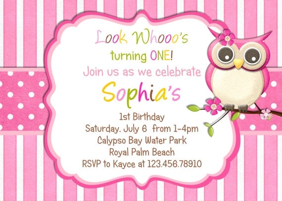 Little Owl Birthday Invitation - Pink Girl Owl Theme Party Custom Printable Invite Il_570xn