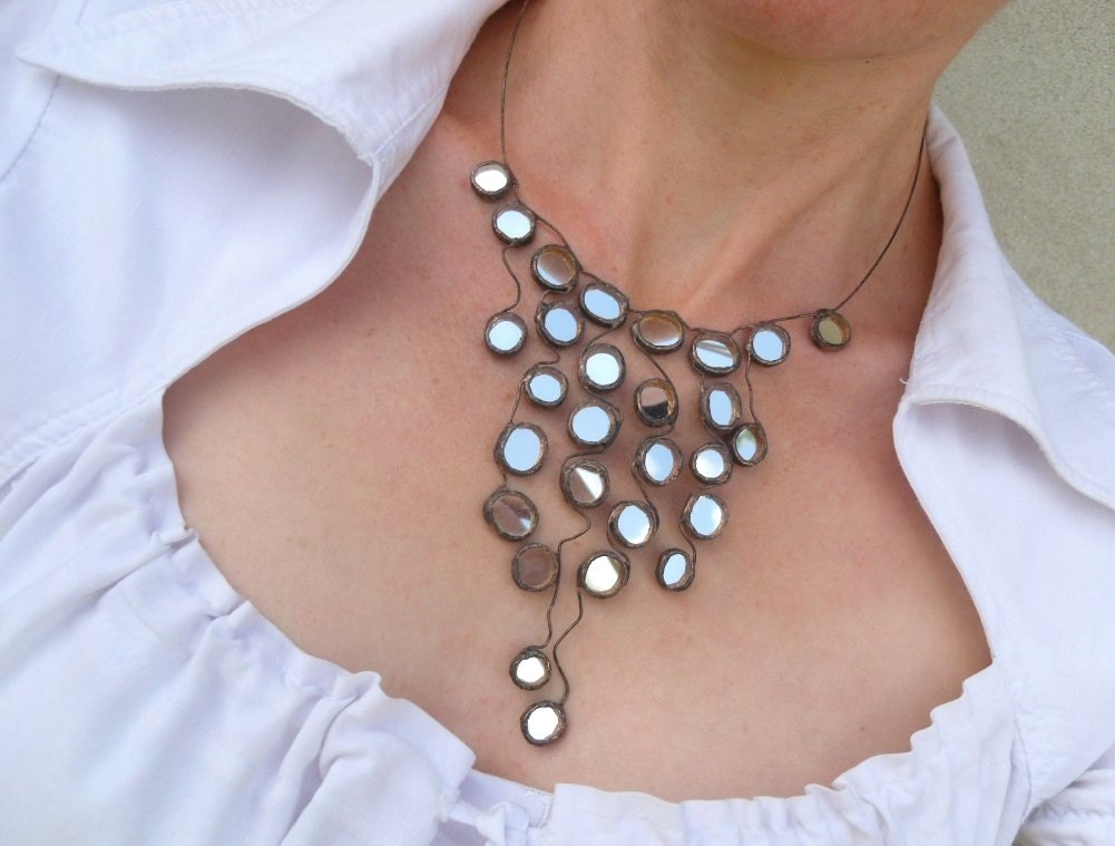 Mirror necklace copper wire jewelry  attractive statement Aquarius - ArtemisFantasy