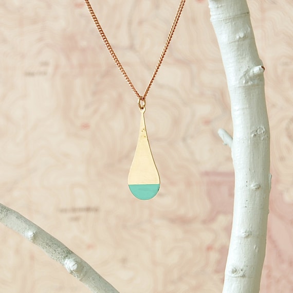 Geometric Necklace, Brass Long Drop Colorblock, The Jasper
