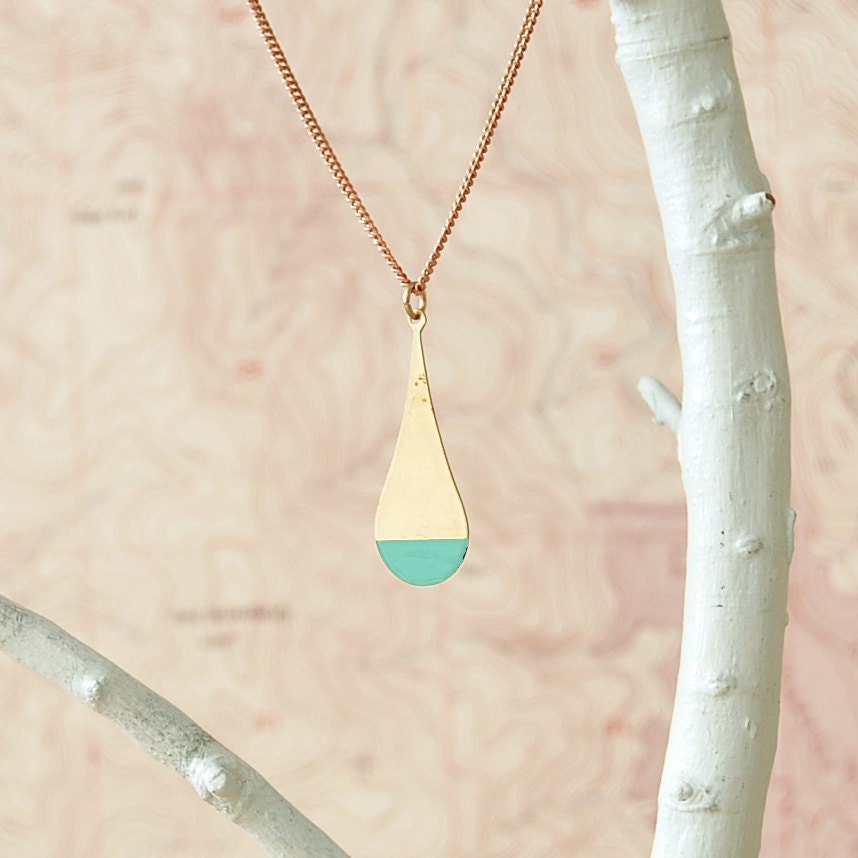 Geometric Necklace, Brass Long Drop Colorblock, The Jasper