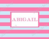 Aqua & Pink Stripe Personalized Placemat