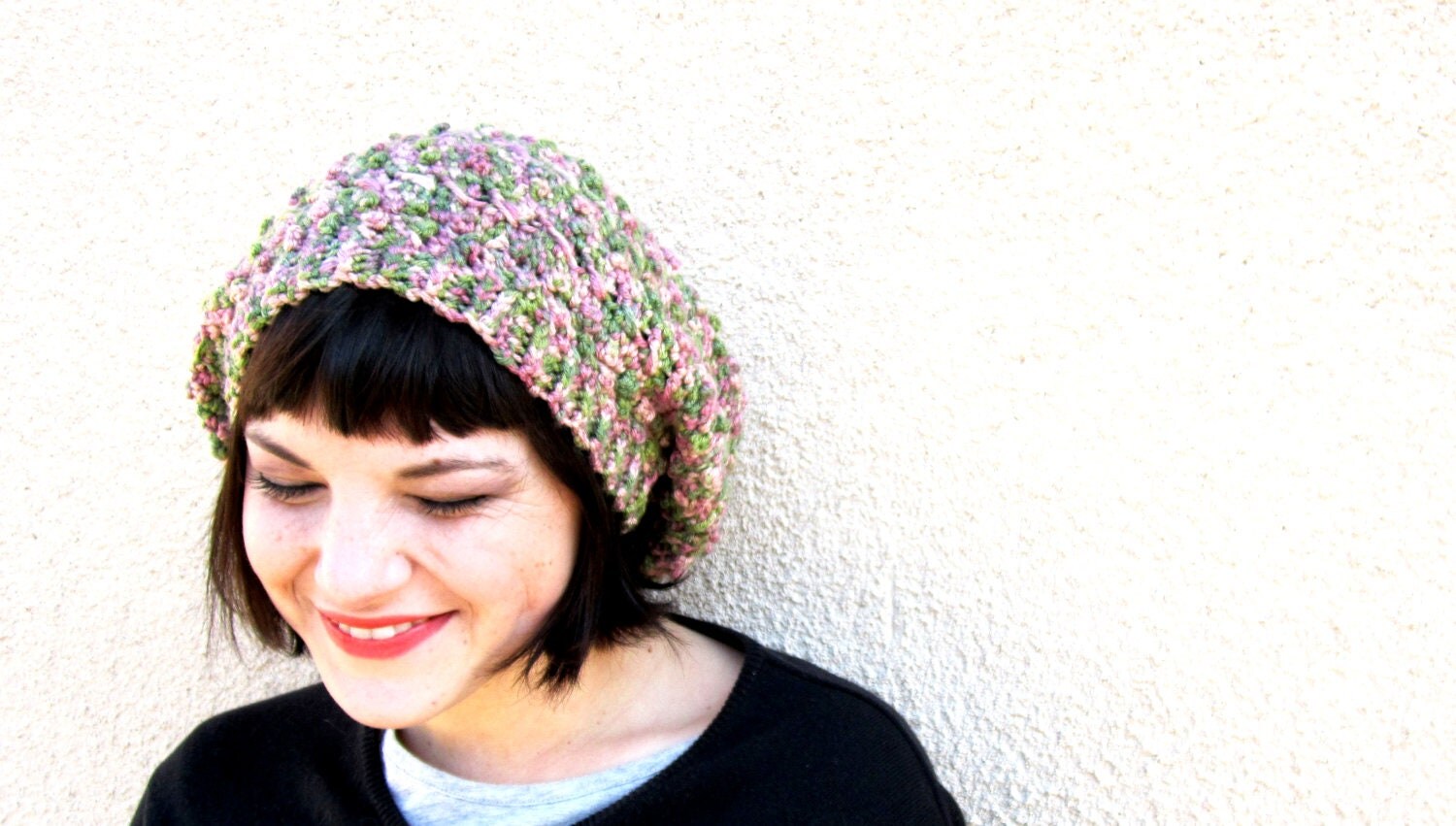 slouchy crochet hat hipster slouch multi colored pastels floral
