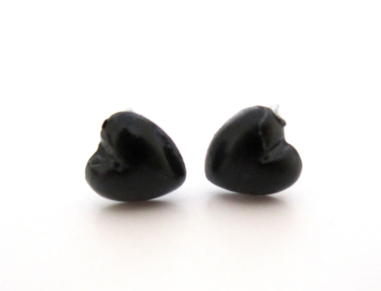 Black Heart Resin Stud Earrings Halloween Goth Punk Post Teeny Tiny Itsy Bitsy cute girls