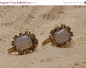 Vintage Gold Tone Opal and Rhinestone Earrings