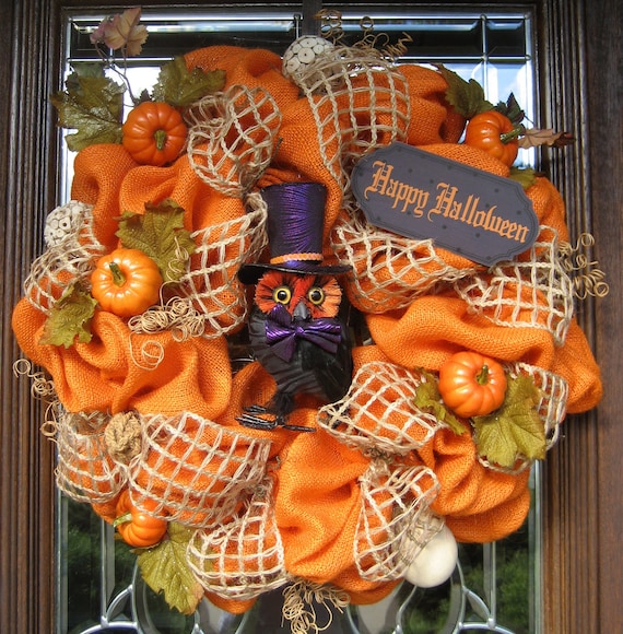 Natural ORANGE BURLAP HALLOWEEN Wreath