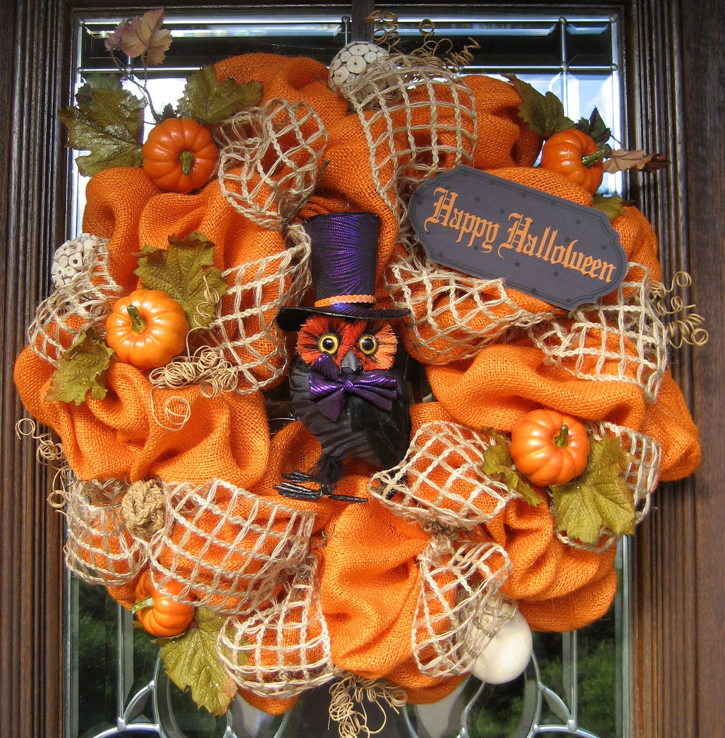 Natural ORANGE BURLAP HALLOWEEN Wreath