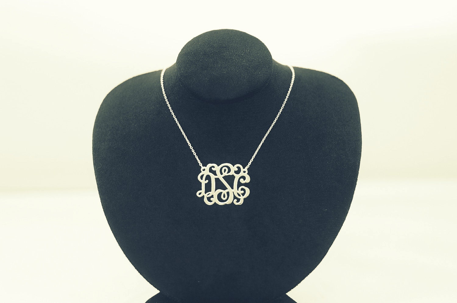 Monogram Necklace 1.25 Inch Personalized Silver Pendant-Gold Tone