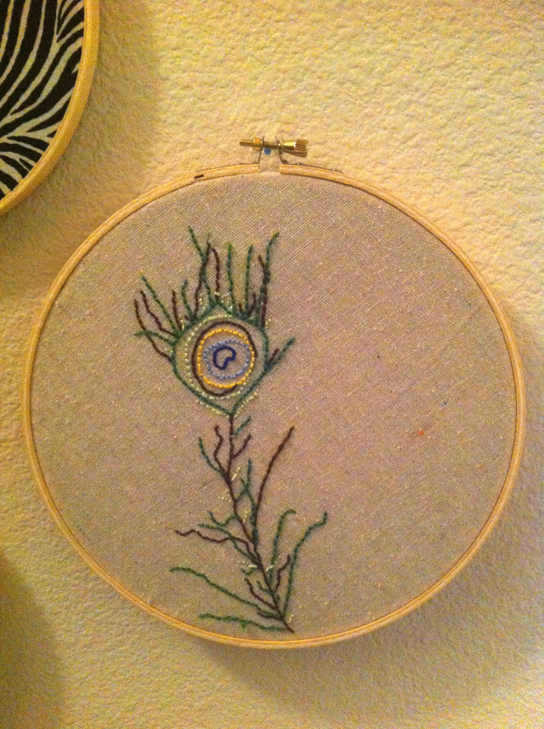 Peacock Feather 8in Embroidered Art