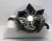 Halloween Fabric Flower Headband, Ruffle Flower, Lily, Elastic, Sparkle