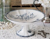 SALE - Antique French Faience Compote - Blue and White with Birds, Pattern: Hocaille - by Pexonne - circa 1880 - RARE was 128.00 now 98.00