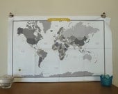 World Map Fabric - modern design print - 1 yard