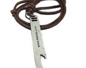 Brown real Leather and alloy pendant adjustable necklace mens necklace  unisex necklace cool necklace B115