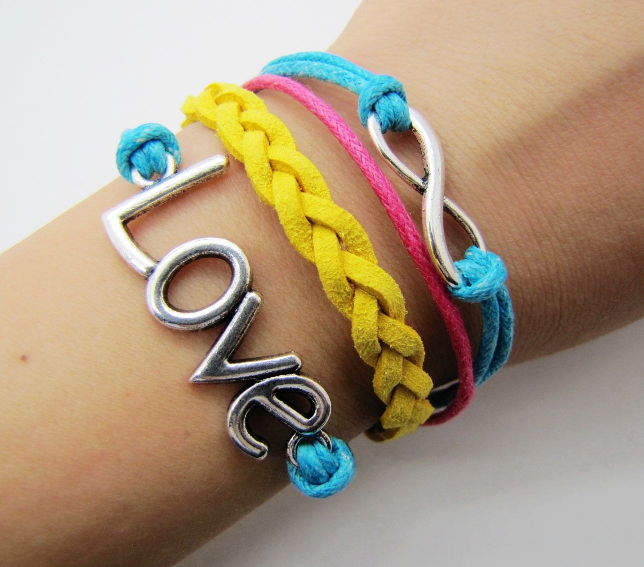 Adjustable Yellow and Blue rope infinity karma love bracelet women girl bracelet 1145S