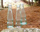 Mint Green decorative Bottles, 3 Vintage bottles, glass bud Vase, minimalist decor, Inside garden, square bottles