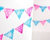 Pink & Blue Stamped Bunting Birthday Greeting Cards