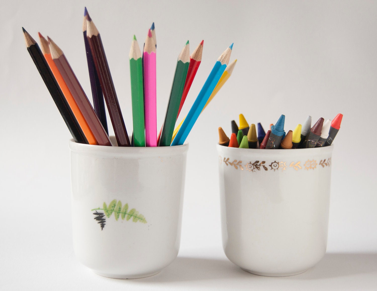 Porcelain coffee mugs, white cups, pencil holders, Soviet Era