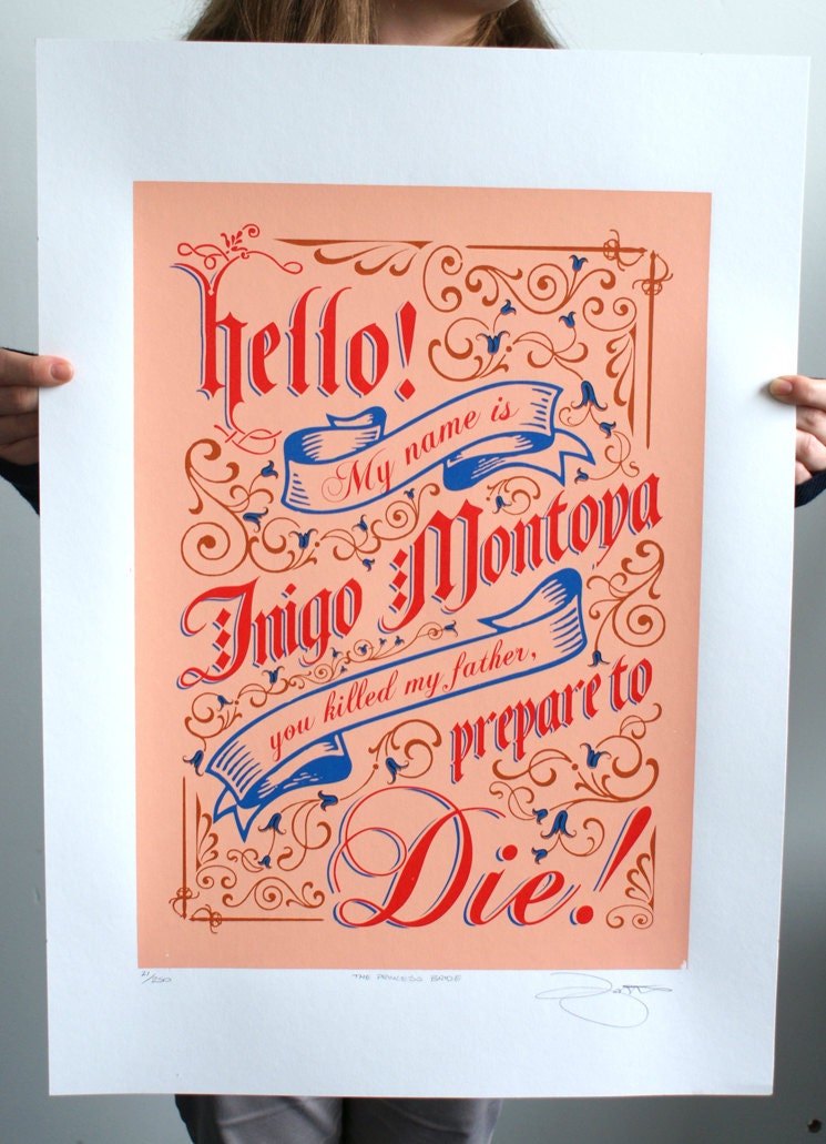 The Princess Bride Inigo Montoya Hand Pulled Limited Edition Screen Print