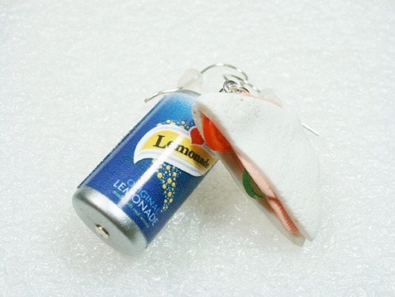 Sandwich and Fizzy Drink Earrings.