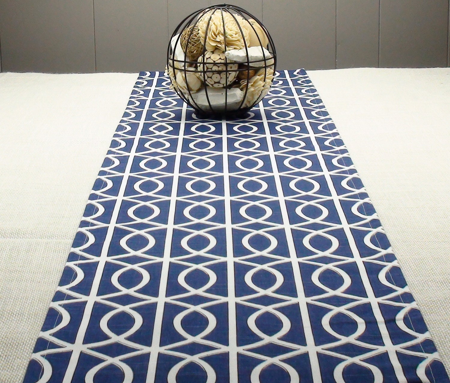 Blue Paisley Table Runner, White Table Runner, Blue Tablecloth - Blue Color, White Color  108 inch long table runner