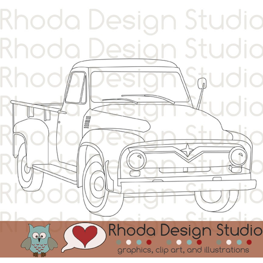 Vintage Pickup Truck Stamp Digital Clip Art Retro