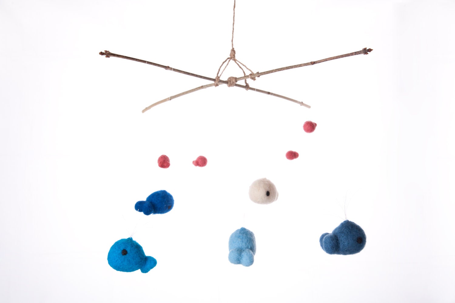Hand Needle Felted Baby Mobile - Whales & Fishies