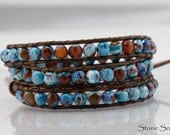 Turquoise Fire Agate Leather Wrap Bracelet