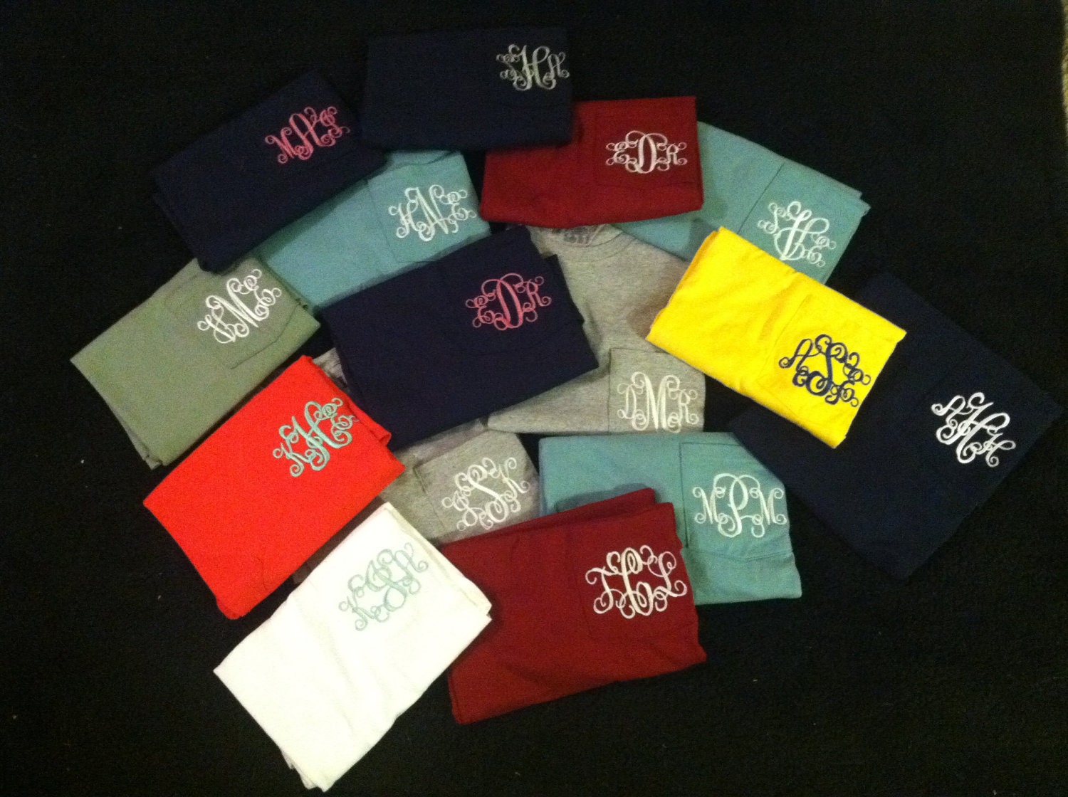 Monogram Pocket Tees , NEW COLORS AVAILABLE, Greek Letter Embroidery Available