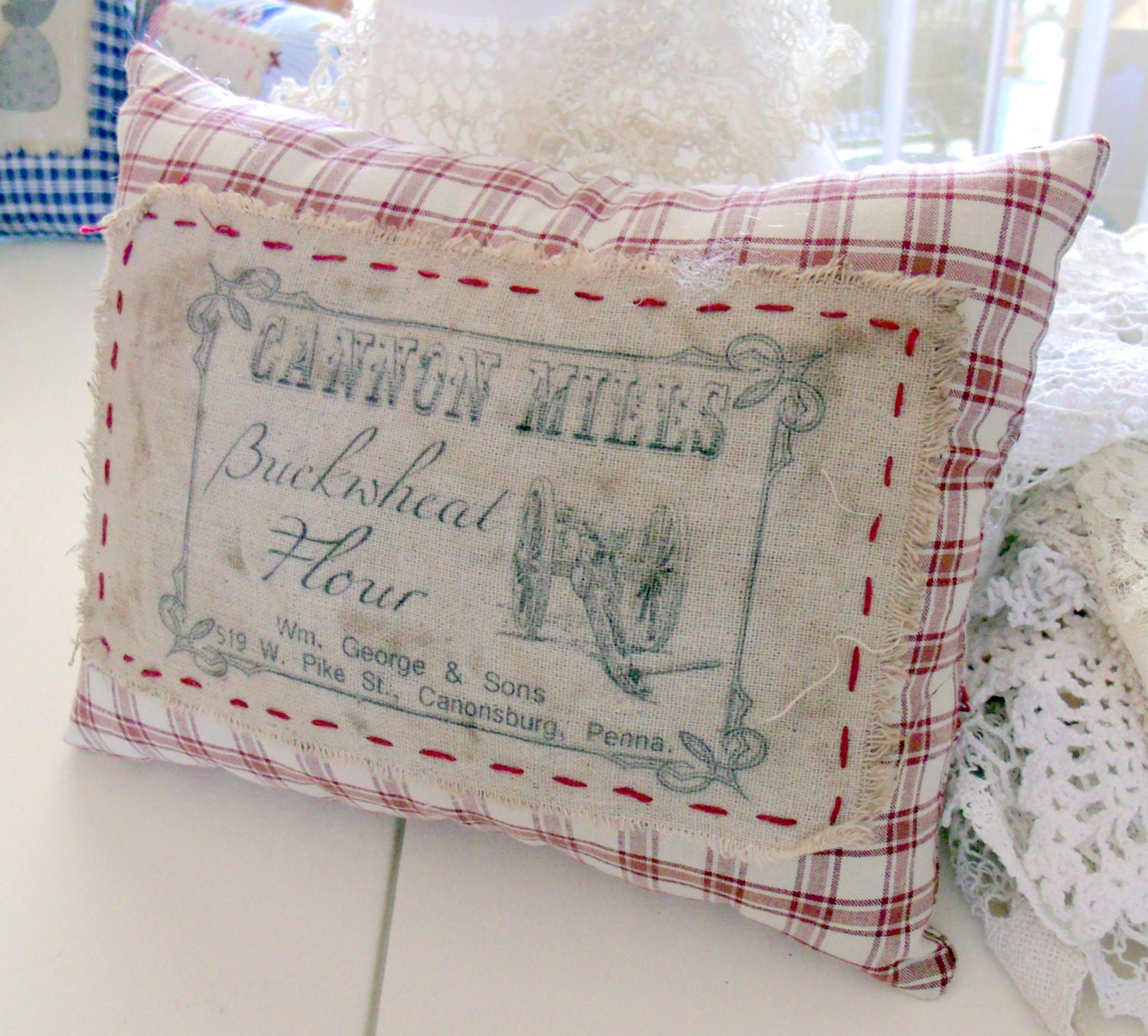 Prim Flour Mill Pillow Cupboard Tuck Rustic Homespun Handsewn One of a Kind