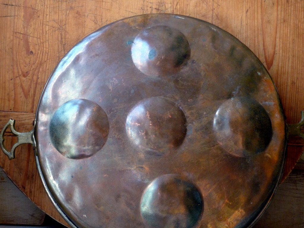 Vintage Copper Egg Pan Bowl French Brass Handles Cooking Prop Kitchenalia // Rustic Cottage