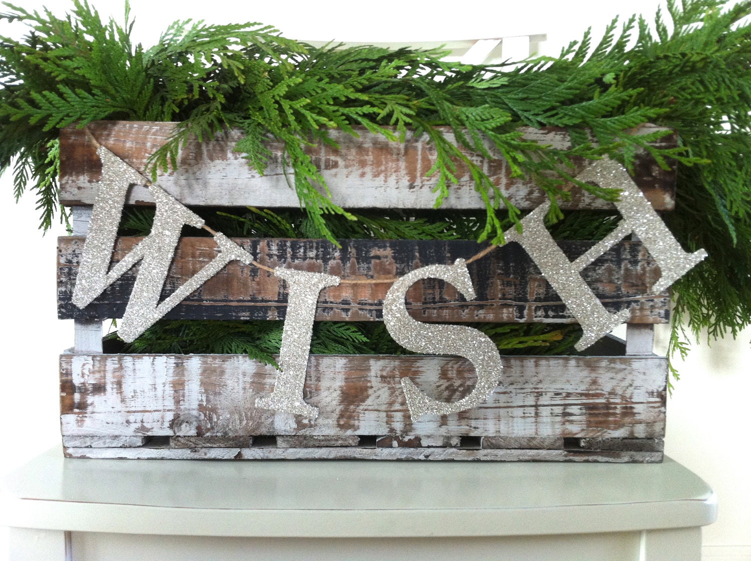 German Glass Glitter "WISH" Serif  Garland