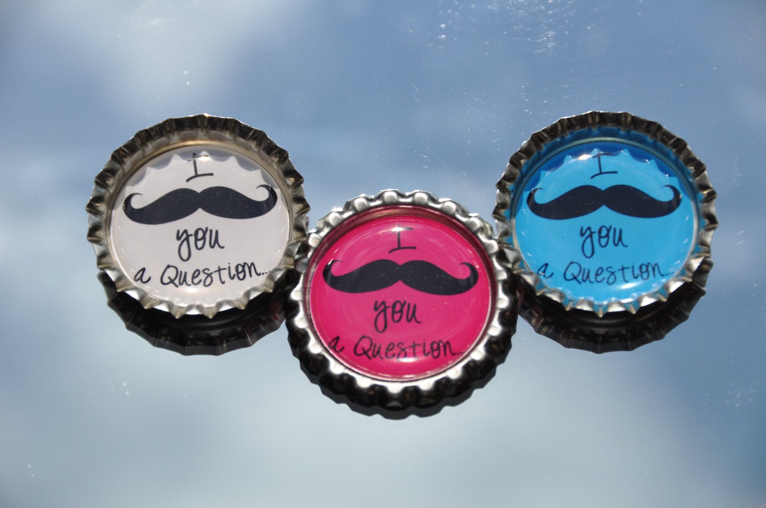 I Mustache You A Question--CUSTOM--Bottle Cap Magnet, Ring or Pendant with Necklace
