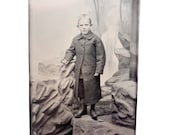 Antique Tintype Young Boy In Morning Coat with Scenic Background, Civil War Era