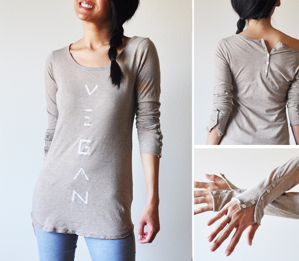 Vegan Clothing: Mocha button long sleeve ( Size M )
