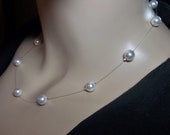 Pearl necklace - Illusion necklace - White pearl - Sterling Silver findings - Forever Jewerlry - Bridal Jewelry - gift -