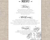 Vintage Flowers Wedding Card - Menu Card