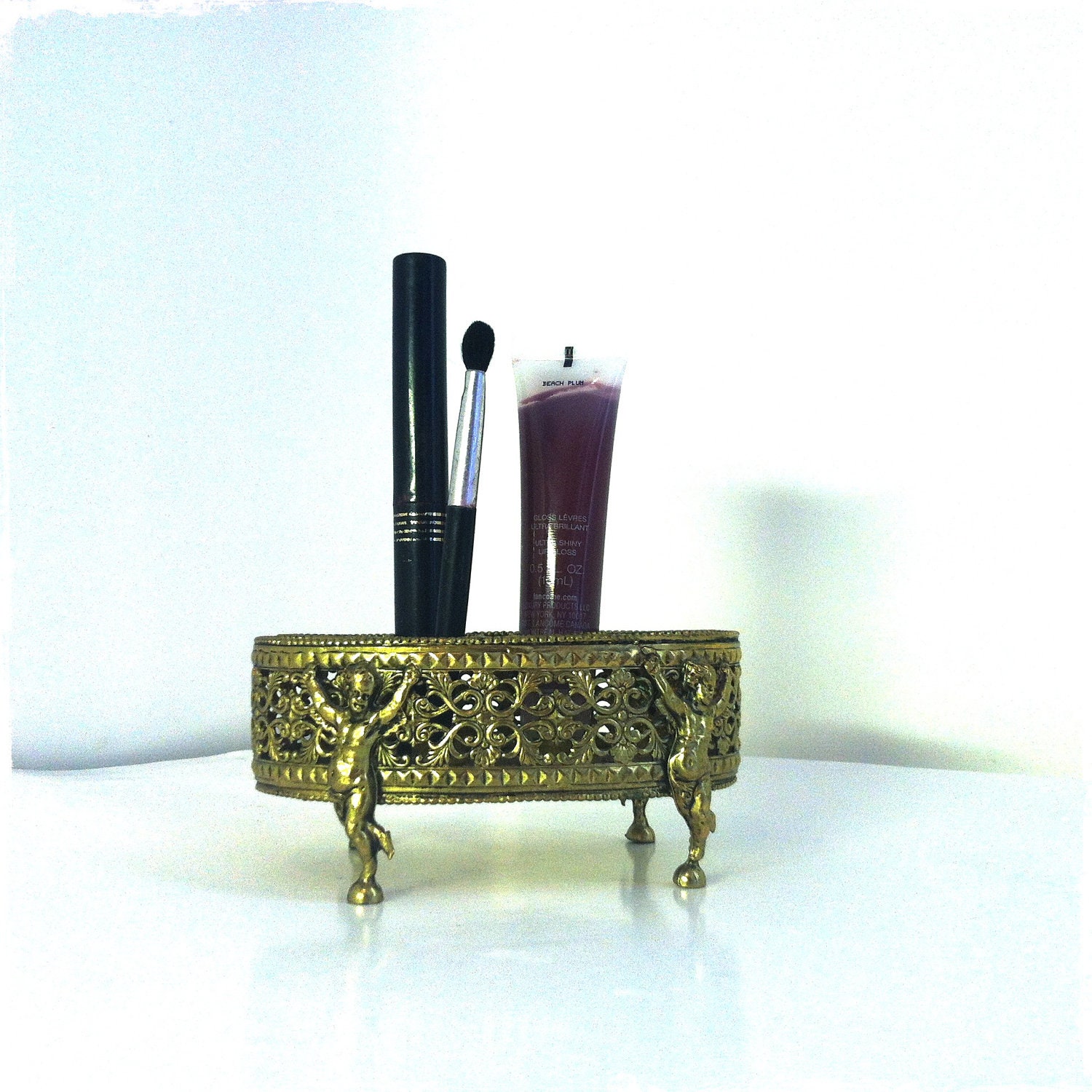 Gift for her/ mom/ best friend/ Romantic Brass cherub lipstick  holder/Victorian /Hollywood regency decor -