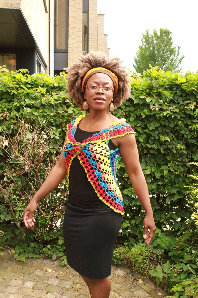 Handmade Crochet top, colourful summer tones, mercerized cotton yarn, S to M